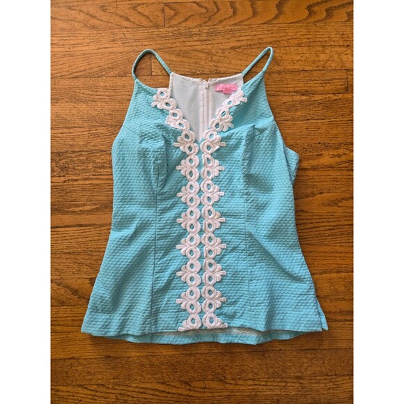 Lilly Pulitzer Magnolia Top Breakwater Blue Lace Cotton Size 4 Halter - Picture 1 of 6